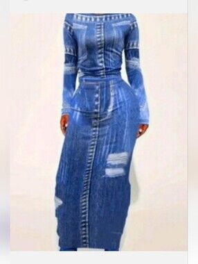 Denim Midi Pencil Skirt - Blue